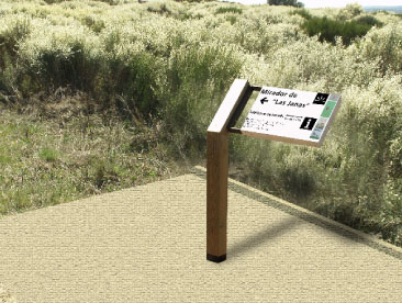 Cartel hito de información es puntos turísticos del Camino adaptado para personas con discapacidad