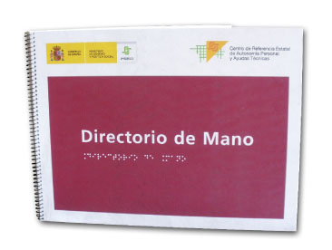 Portada directorio de mano con texto adaptado para personas ccon discapacidad y textos en braille